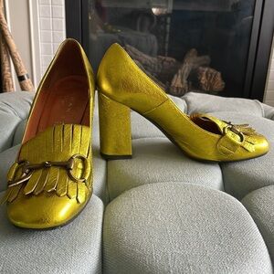 Jonak Story Yellow Metallic Block Heels